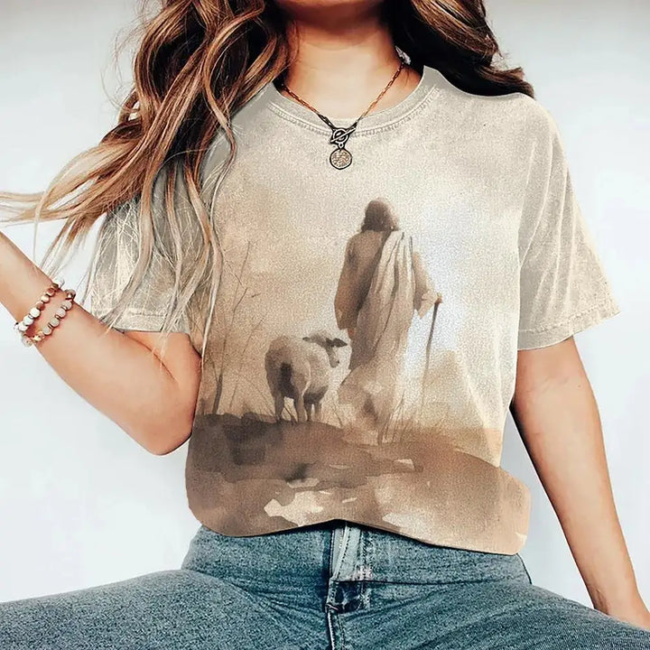 New Jesus Retro Virgin Mary 3D Print T-Shirts - Women's Casual Short Sleeve T Shirt