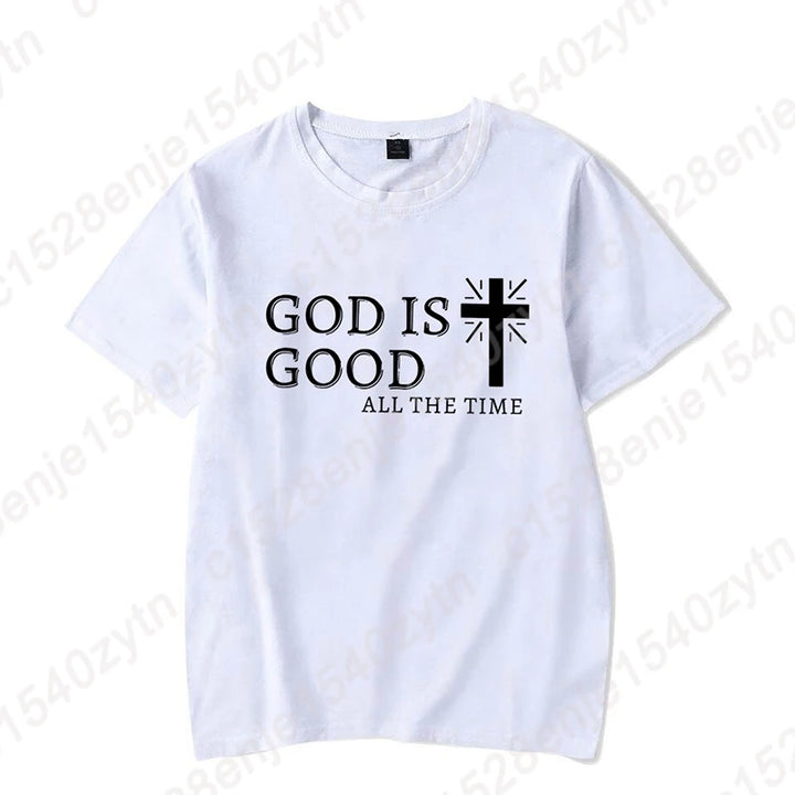 Men Casual Summer Cross & God Is Good All The Time - Graphic Printed Short Sleeve T-Shirt, Christian Quote Tees Tops