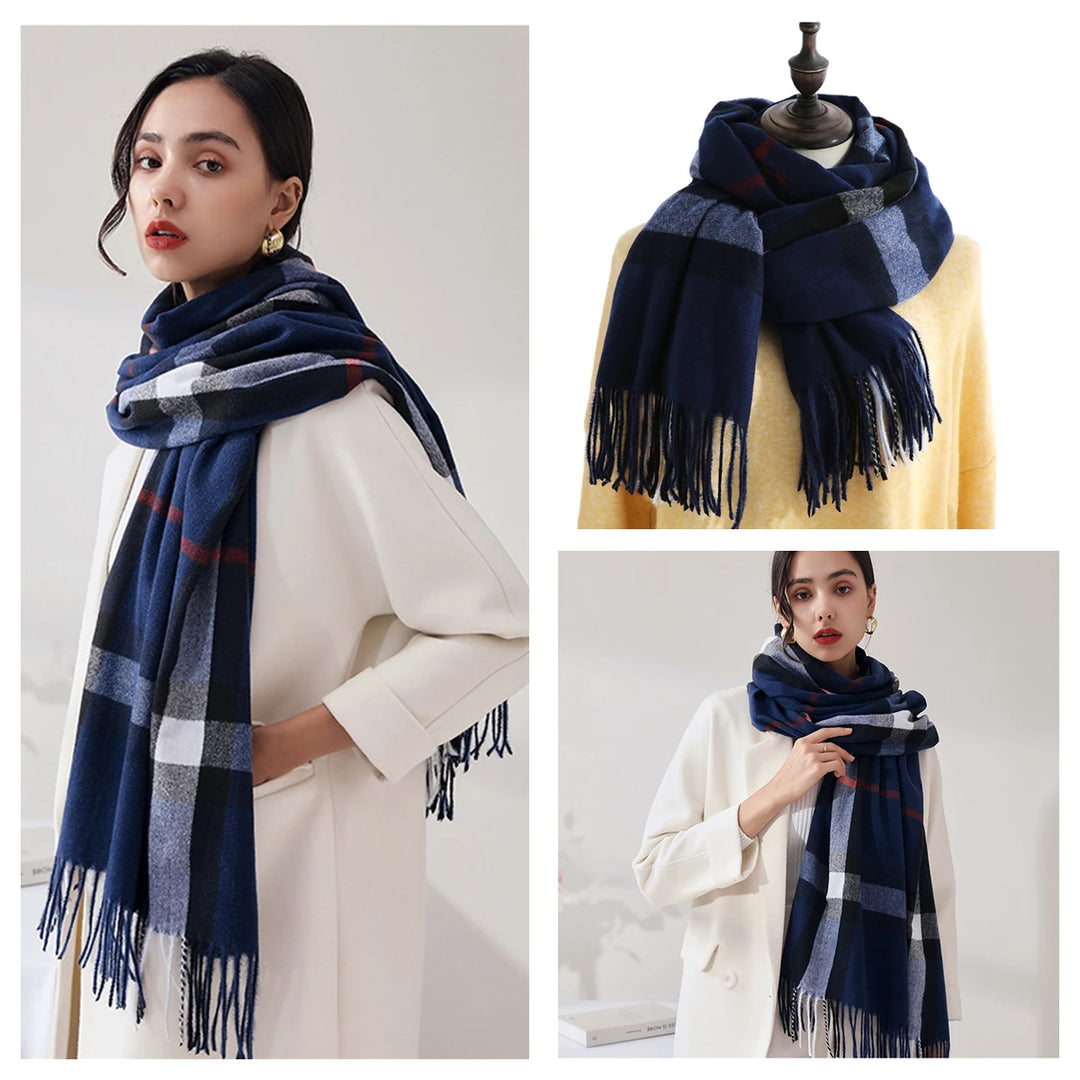 Women's Warm Classic Plaid Winter Scarf / Shawl with Cashmere Feel