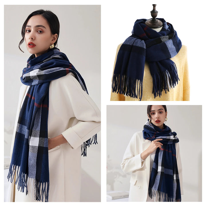 Women's Warm Classic Plaid Winter Scarf / Shawl with Cashmere Feel