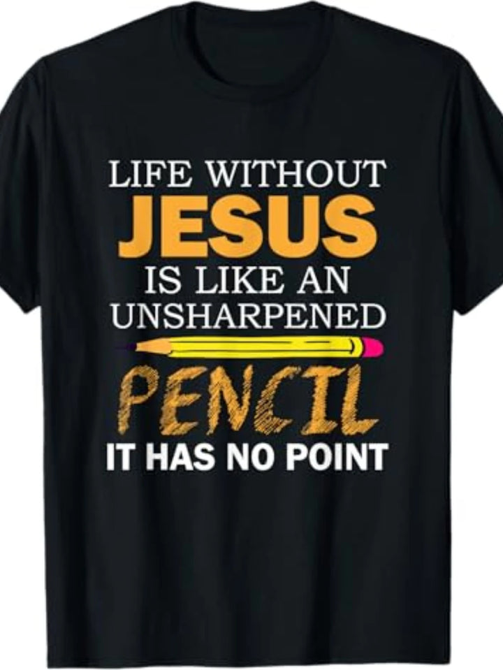 Life Without Jesus Funny Christian Religious Faith T-Shirt, Casual Crew Neck Short Sleeve Tee, 100% Cotton Fabric