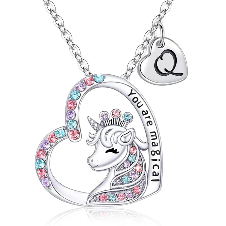 Girls Fashion Initial Letter Unicorn Necklace "You Are Magical" Unicorn Pendant