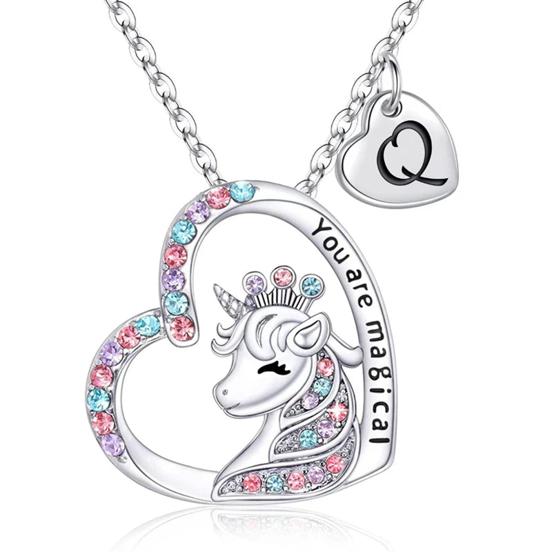 You Are Magical Unicorn Alphabet Pendant Necklace for Girls