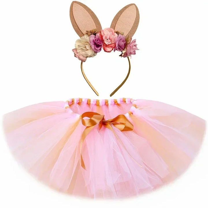 Girls Easter Bunny Costume Tutus with Floral Rabbit Ear Headband (12M to 11Y)