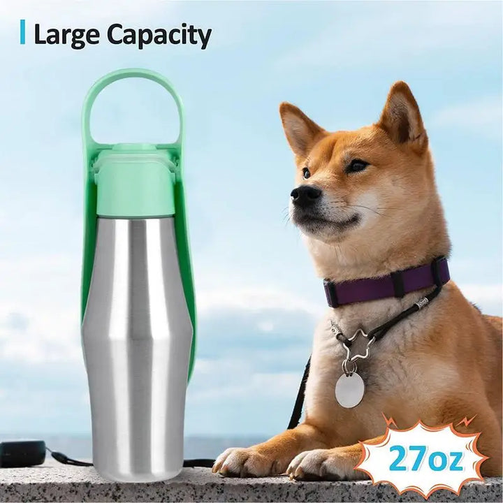 Stainless Steel Dog Water Dispenser Bottle - Great for Walking - Travel - Hiking - Cars