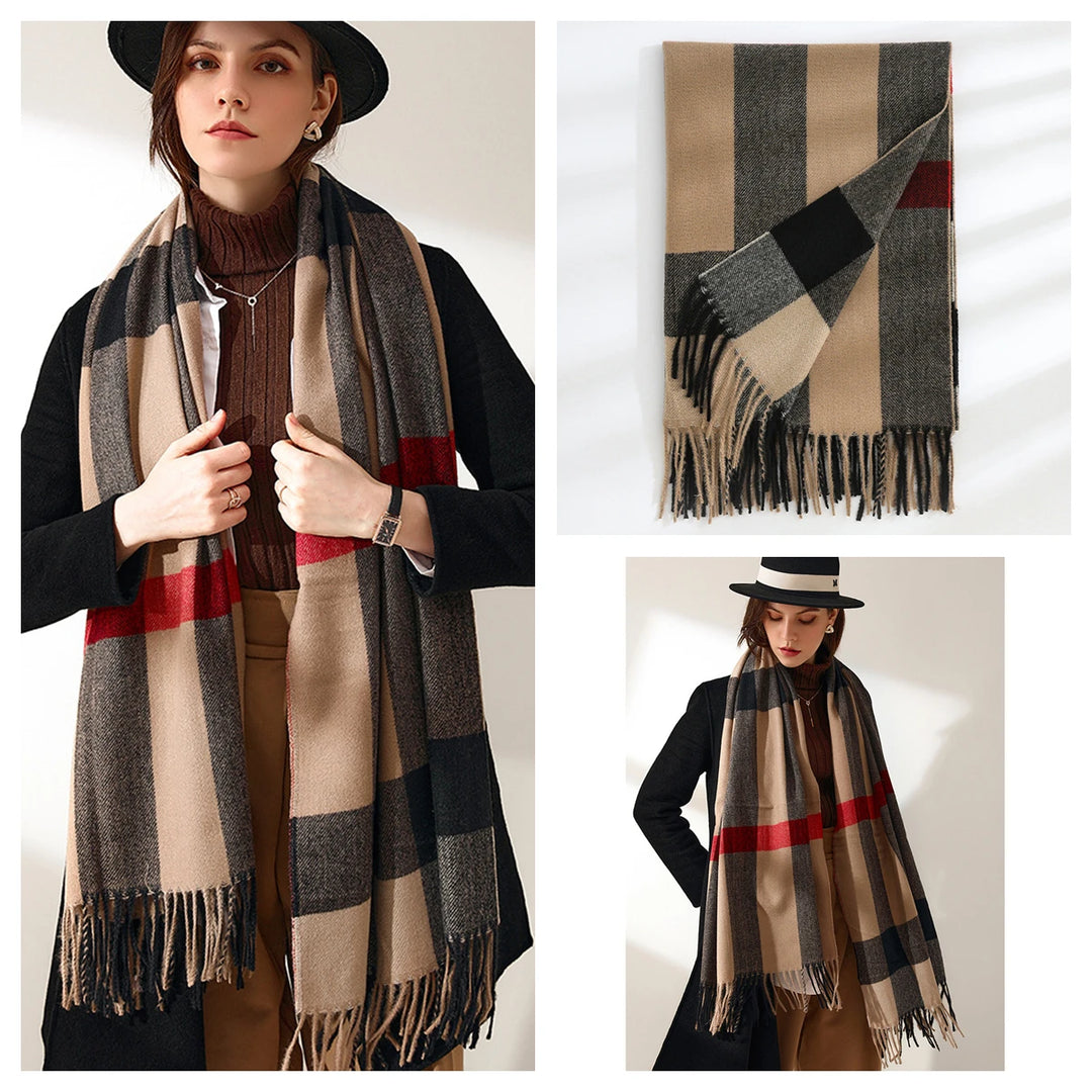 Women's Warm Classic Plaid Winter Scarf / Shawl with Cashmere Feel