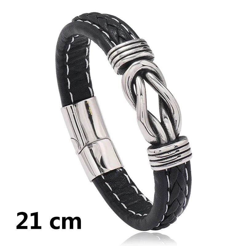 New Woven Leather Wrap Bracelet for Men with Jesus Cross Charm