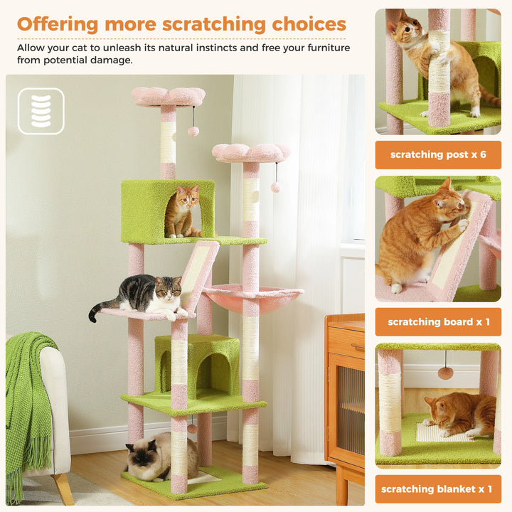 Tall Cat Tree Tower for Indoor Cats, Multi-Level Plush Cat Condo w/ Scratching Posts and Beds