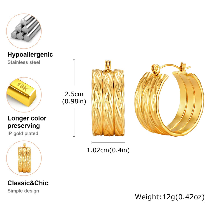 Chunky Lucky Gold Earrings for Women, 3 Hoops in One