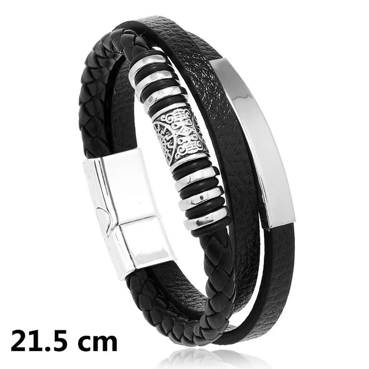 New Woven Leather Wrap Bracelet for Men with Jesus Cross Charm