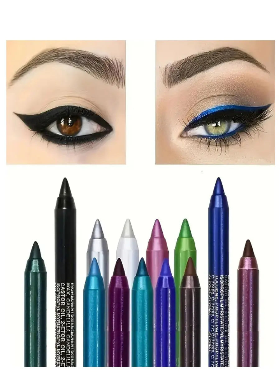 Brillant Colors Smudge-Proof High-Shine Waterproof Eyeliner Pencil - Long-Lasting, Black & Multicolor Opt