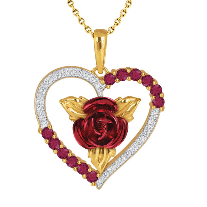 FREE-Stunning Valentine Ruby Red Heart Rose Pendant Necklace - The Red and White Rhinestones are Exquisite and will make for a Great Valentine's Day Gift