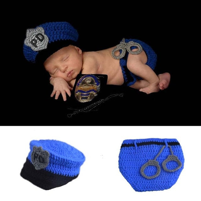Newborn Photo Props Crochet Police Outfit