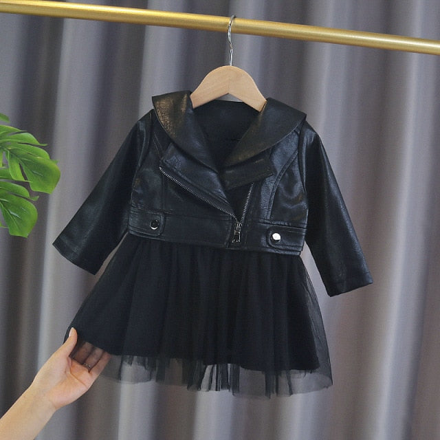Girls Dress and Faux Leather Jacket Set (sizes 18M to 6T)